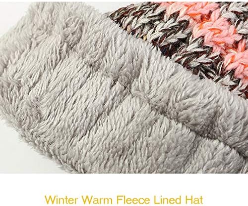 Ypser Women's Winter Warm Knitted Crochet Hat Fleece Lined Cable Faux Fur Pom Pom Beanie Hat Skull Cap