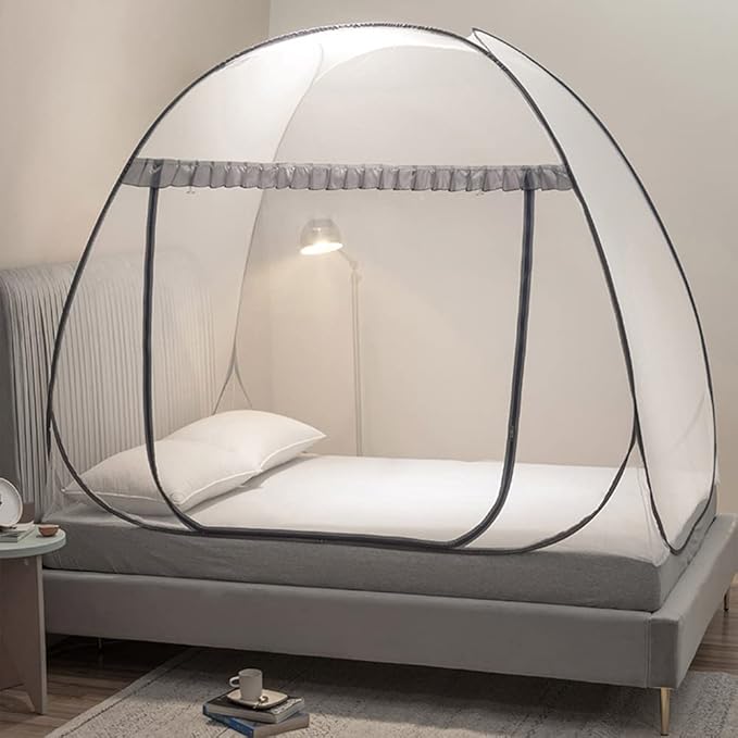 Mengersi Mosquito Net Tent for Bed,Pop-Up Bed Canopy with Net Bottom,Mosquito Netting Bed Tent for Kids Girls Boys,Bed,Suit for Indoor Outdoor (Twin XL,Gray)