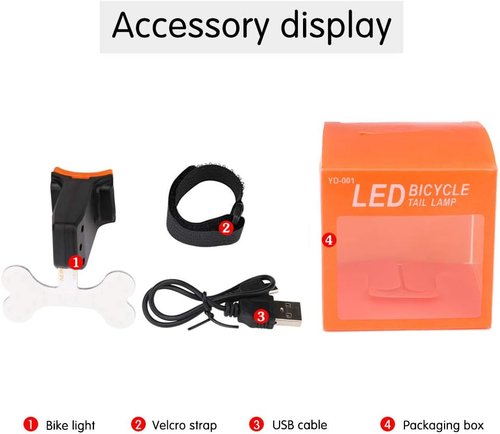 Cycling Lights-USB Rechargable Bike tailligh with 5 Kinds of Light Mode,Bone Monochromatic,Fits on Any Road Bikes, Mountain Bikes, Helmets for Optimum Cycling Safety