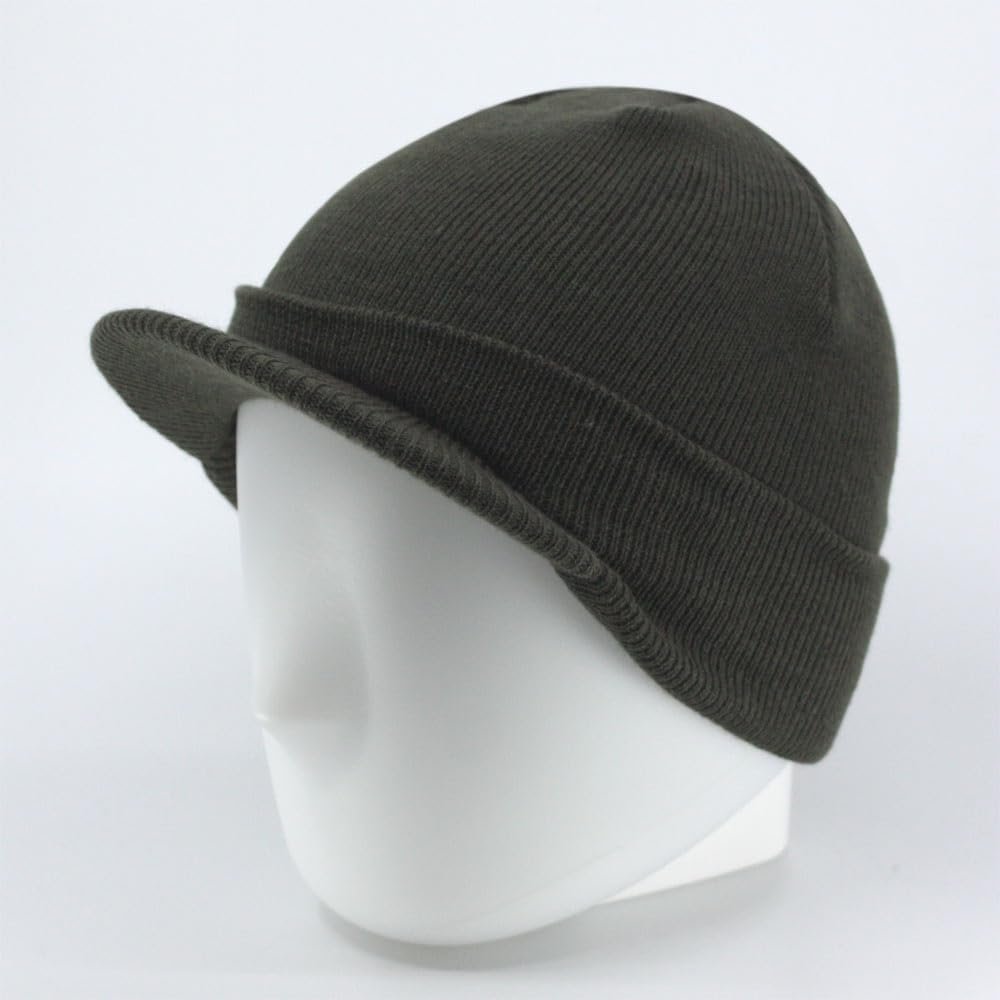 The Vintage Year Plain Sports Visor Billed Knit Radar Cuff Beanie