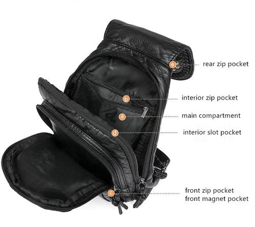 Lightolife Faux Leather Convertible Sling Backpack Travel Hiking Crossbody Shoulder Bag for Women, Black 4