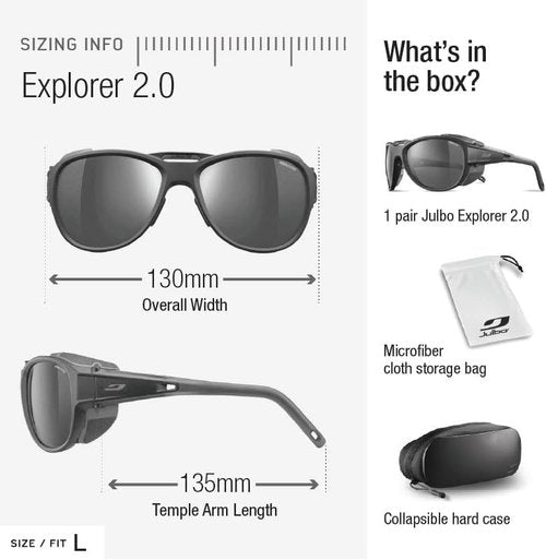 Julbo Explorer 2 Glacier Sunglasses for Men & Women w/Removable Side Shields for Hiking, Ski, Lifestyle - 100% UV Protection