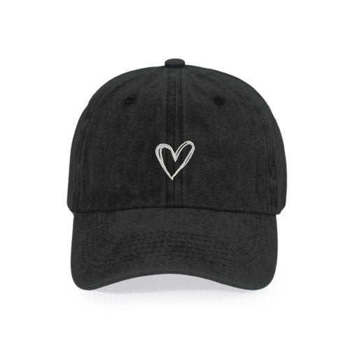 Pairxily Vintage Heart Embroidered Baseball Cap Distressed Adjustable Hat for Women Low Profile Dad Hats Unisex Cotton Cap(Black)