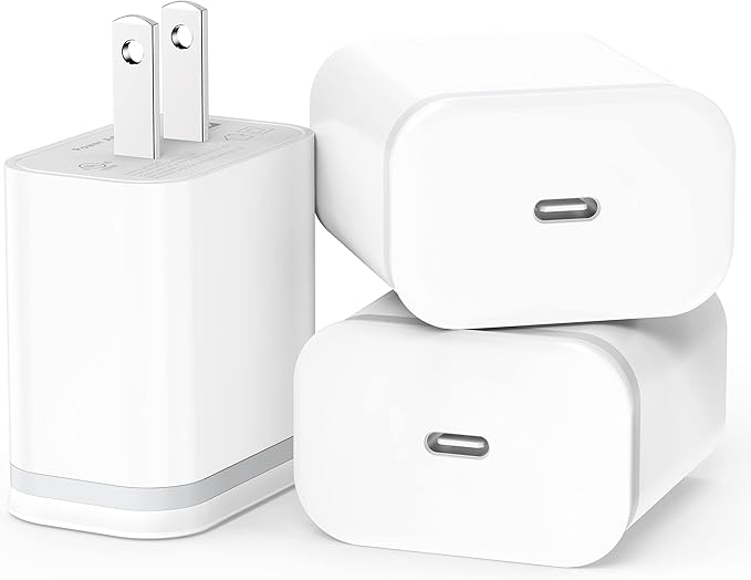USB C Charger Block 3-Pack 20W Type-C Fast Charging Phone Wall Plug Portable Power Adapter USBC Brick USB-C Box for iPhone 16 15 14 13 12 11 Pro Max Plus XS X XR SE 8 7 6 6S, Pad