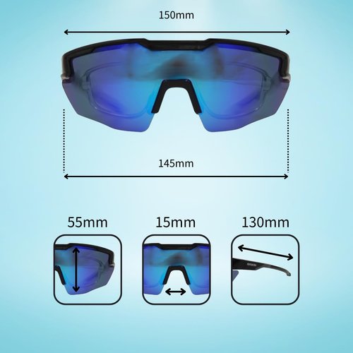 RAWIN Baseball Sunglasses | Sports Glasses for Men & Women | Unisex Eyewear (Shiny Black Frame/PC Blue REVO Lens)