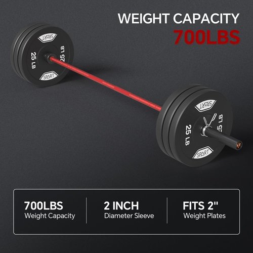 7FT Olympic Barbell Bar, Black Red Solid Olympic Bar with Bearings, 700Lbs Capacity Weight Bar for Home Gym Strength Training, Weightlifting, and Powerlifting, Weight Bar Fit for 2 Inch Olympic Plates