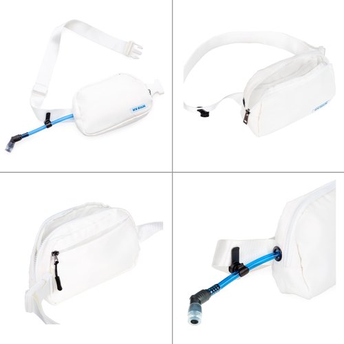HY-FAN Hydration Cross Body with Bladder, 17oz BPA-Free, Hands-Free Design, Secure Pockets, Ideal for Athletic Outdoor Activities, Travel and More - White