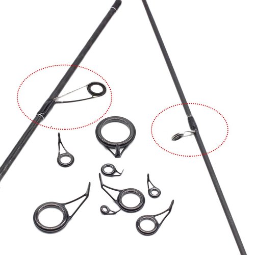 Generic 8pcs Fishing Rod Guides Sets Tip Repair Kit Pole Repair Kit Set Fishing Accessories Spinning Rod Guides Tip Ceramic Guide Steel Ceramic Ring Fishing Rod Guides Tips 6#-30#, Black, YGDH001