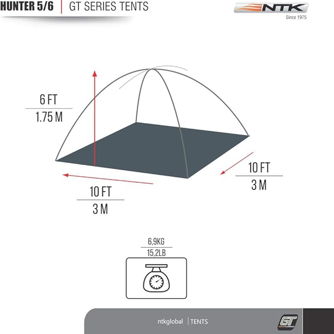 NTK Hunter GT 4/6/8 Outdoor Dome Woodland Camo Camping Tent 100% Waterproof 2500mm, Easy Assembly, Durable Fabric Full Coverage Rainfly - Micro Mosquito Mesh