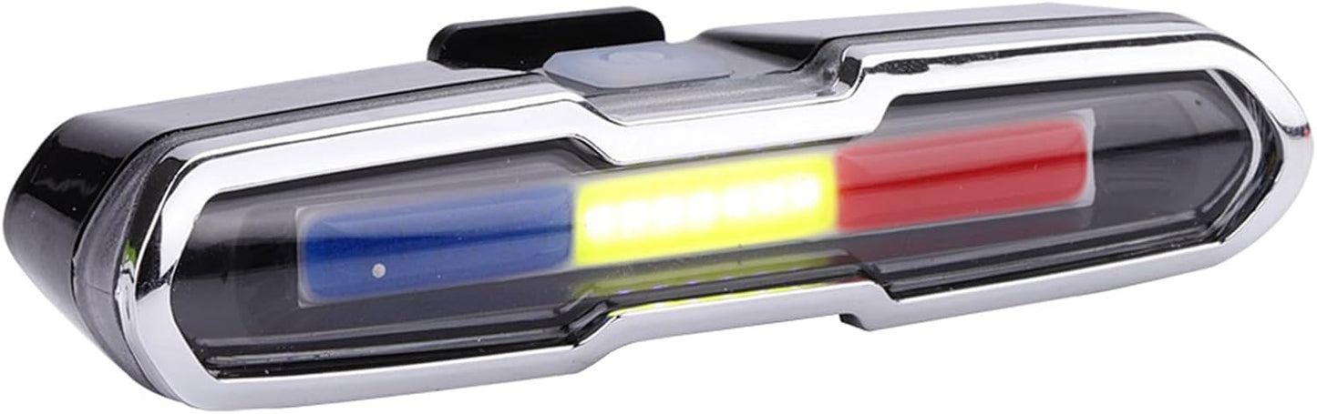 USB Rechargeable Tail Light, LED Night Cycling Bike Warning Rear Tail Light with 5 Modes for Cycling Safety(Red & Blue & White)