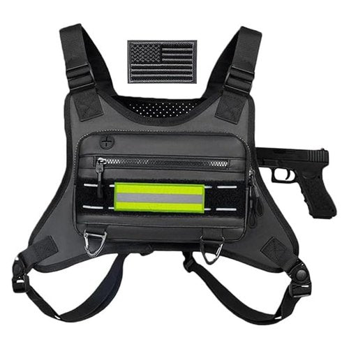 Tactical Chest Bag for Men, EDC Vest Chest Pouch Fits Most Pistols Sports Running Front Chest Pack with Reflective Patch for Outdoor Activities Motorcycle Cycling