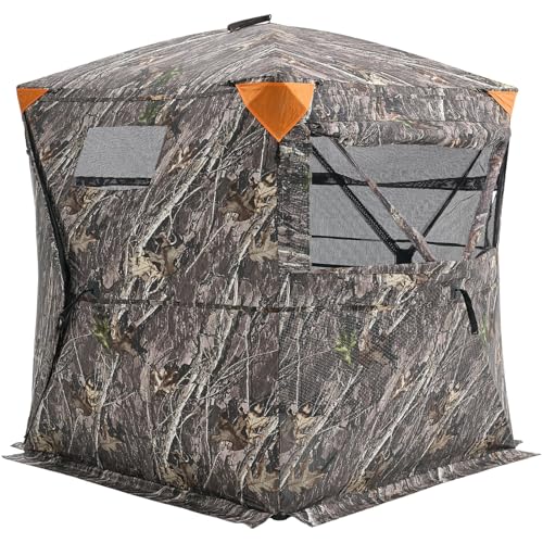 VEVOR Hunting Blind, 270° See Through Ground Blind, 1-2 Person Pop Up Deer Blind for Hunting with Carrying Bag, Portable Resilient Hunting Tent, One-Way See-Through Mesh for Turkey and Deer Hunting