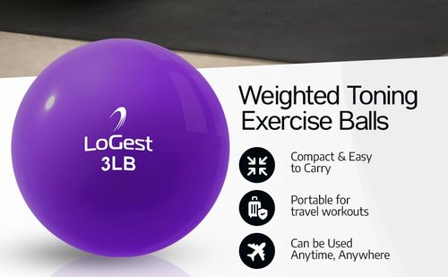 Logest Weighted Toning Exercise Balls Pair - Round Shape Medicine Ball - 1LB 2LB 3LB 4LB 5LB 6LB Available - Toning Muscle for Men & Women - Color-Coded Difficulty Levels (1LB - Pair)