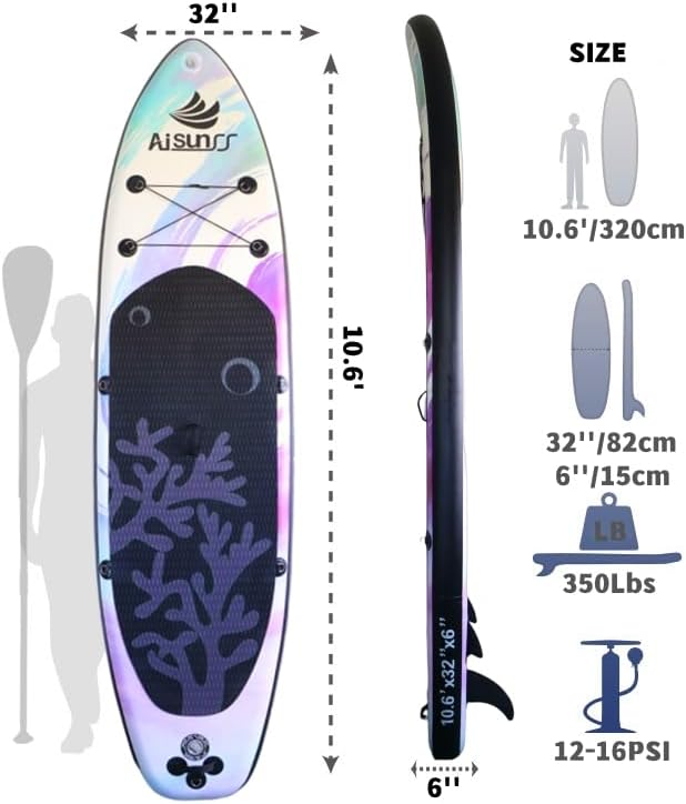 Inflatable Paddle Board for Adult, Paddle Board for All Skill Levels, Wide SUP Board with Primium Accessories Include SUP Carry Bag, Hand Pump, 10L Waterproof Bag and Adj Paddle