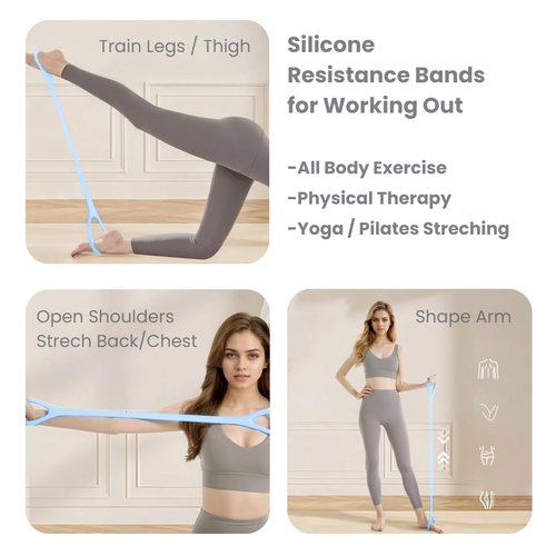 JOYLAY Figure 8 Resistance Band with Handles - 25lb Silicone Exercise Bands for Physical Therapy, Home Gym, Arm Back Shoulder Chest Workout - Portable Fitness Stretch Equipment for Women & Men (Blue)