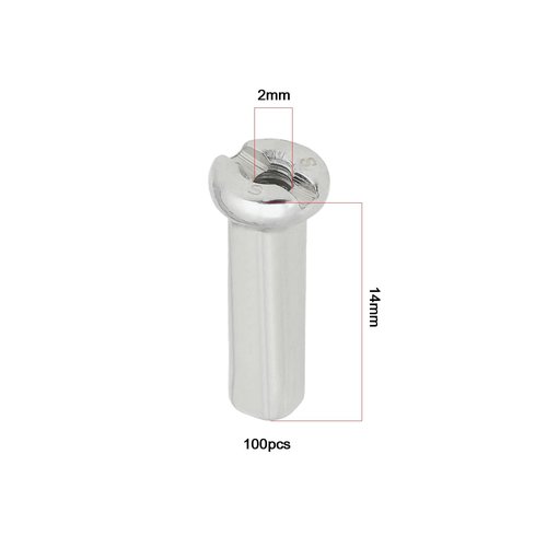 ECSiNG 100Pcs Bicycle Spoke Nipples Fit for 14G / 2mm Dia Spoke Mountain Road Bike Silver Steel 14mm Long Cycling Replacement Accessories