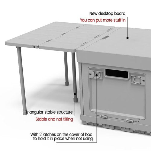 Aimisin Folding Storage Camping Box with Table,3 in 1 Lightweight Camp Storage Box with Parking Warning Sign,Portable Foldable Compartment Table for Indoor, Outdoor, Fishing, BBQ, Picnic, Gray