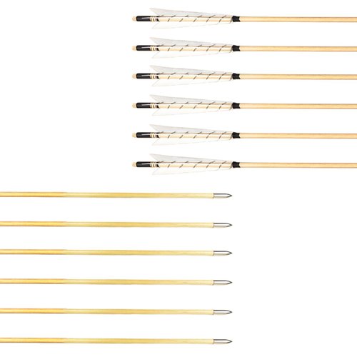 XTCXCARCHERY 32" Archery Wooden Target Practice Arrows with 5.9" Medieval Turkey Feather Fletching for Recurve &English & Traditional Longbow Hunting (Pack of 12) (White)