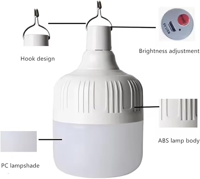 Multi-Functional Emergency LED Light Bulb with USB Charging, Capable to Recharge Mobile Devices , Ideal for Power Outage, Tent Camping, Fishing (WHITE-LED-100W)