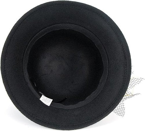 Women's Classic 1920's Wool-Cloche-Hat Vintage Bowler-Hat Cloche-Bucket-Cap with Rose Bow