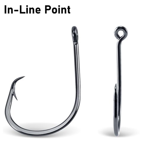 Dr.Fish 50 Pack in-line Circle Hooks, Straight Shank Octopus Hooks, Freshwater & Saltwater Fishing Catfish Tuna Bass Striper 2/0