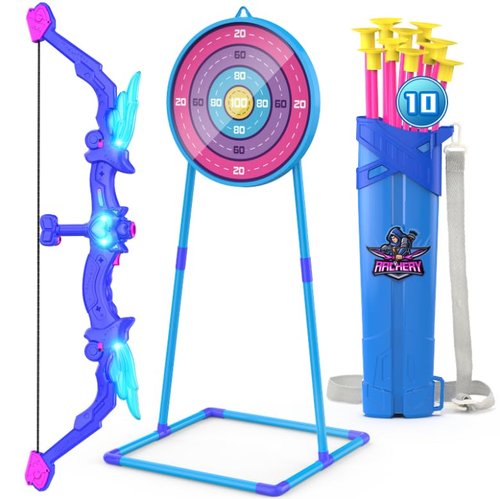 Kids Bow and Arrow Toy, Angel Light Up Archery Set W/ 10 Suction Cup Arrows, Targets & Quiver, Outdoor/Indoor Games for Kids Ages 4-7 8-12, Birthday Gifts for 4 5 6 7 8 9 10 11 12 Year Old Boys Girls