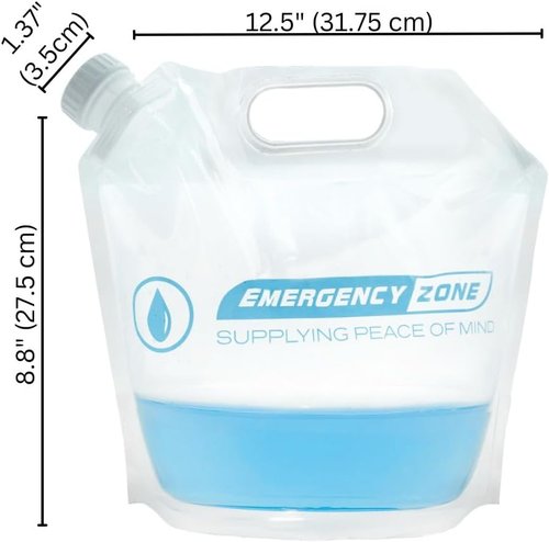 4 Liter/1-Gal Water Pouch for Emergency Water/Food Storage, Camping, and Hurricane Supplies for Home | Compact Collapsible Water Container