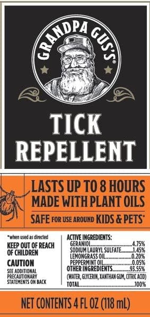 Grandpa Gus's Natural Tick Repellent Spray with Essential Oils - for Humans, DEET-Free, Up to 8 Hours of Protection, Camper Essentials, Safe Around Kids and Dogs, 4 oz (Pack of 2)