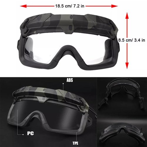 Tactical Split Two Modes Goggles Compatible with Airsoft Fast Helmet Paintball Hunting Field Outdoor (MCBK)