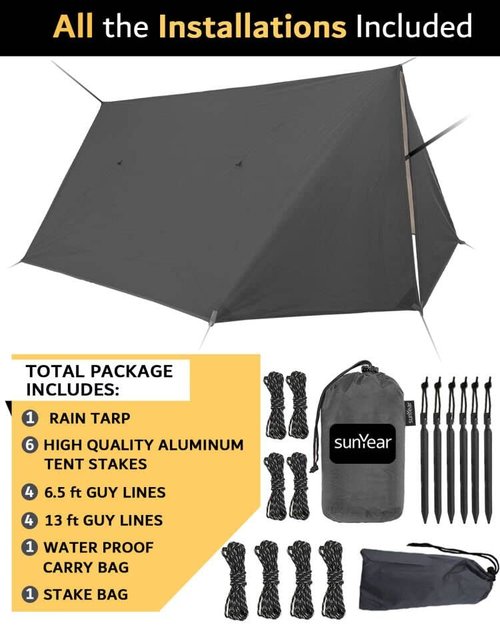 Sunyear Camping Hammock with Net and Hammock Tent Rain Fly Bundle - Perfect for Hiking, Backpacking, Outdoor Sleeping and Camping Survival