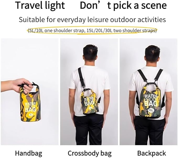 Waterproof Dry Bag Combo 5-30L Roll Top Dry Storage Bag Backpack for Kayaking Boating Beach Camping Travel Fishing, w/Phone Case & Collapsible Water Bottle & Sunglasses & Ear Band,Green 15L