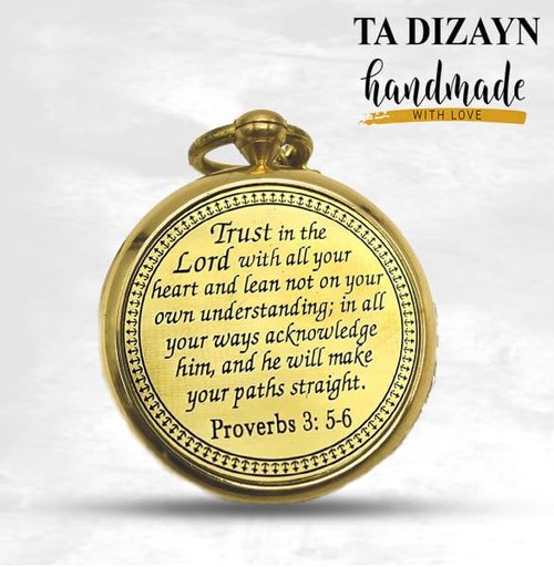 Trust in The Lord -Proverbs 3: 5-6 Engraved Compass, Graduation Gifts for Him, Birthday Gifts for Son, Husband, Inspirational, Motivational, Christmas, 2025 Unique Office Decor, Greeting Card Included