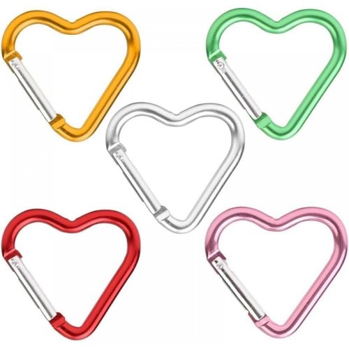 Heart Carabiner Clip, 2Pcs Red Heart Shape Carabiners Keychain Clips, Snap Hook Key Ring for Camping Accessories, Backpack Water Bottle Aluminum Alloy Accessory and Keychain Carabiners
