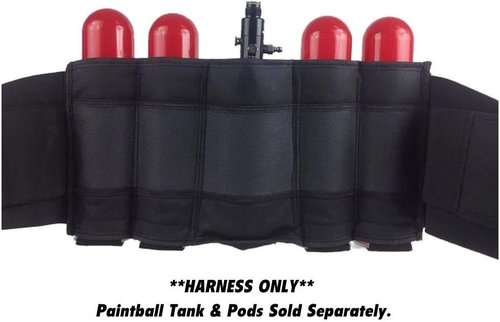 Maddog 4+1 Vertical Paintball Harness Pod Pack with (4) Paintball Pods | Pod Holder Belt with Pouch for up to 88ci. Paintball Tank Bottle | Remote Coil Compatible