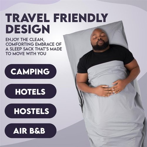 XL Sleeping Bag Liner 90"x 40" Cotton/Polyester Blend,Travel Sheet for Hotels, Camping Sheets, Portable Zippered Sack, Self Tan Sleep Sack, Reinforced Seams, Pillow Pocket, Warm & Cold Weather