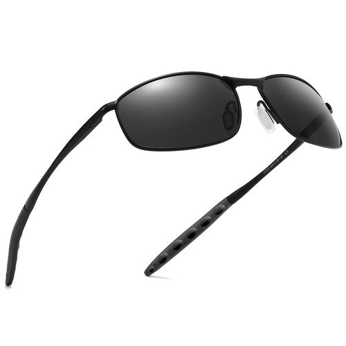 BrillayView Polarized Black Sunglasses for Men（Slightly Wider Version） UV400+ Protection Skinny Metal Frame Retro Sunnies Rectangle lentes de sol hombre Driving Aviator Motorcycle Shades