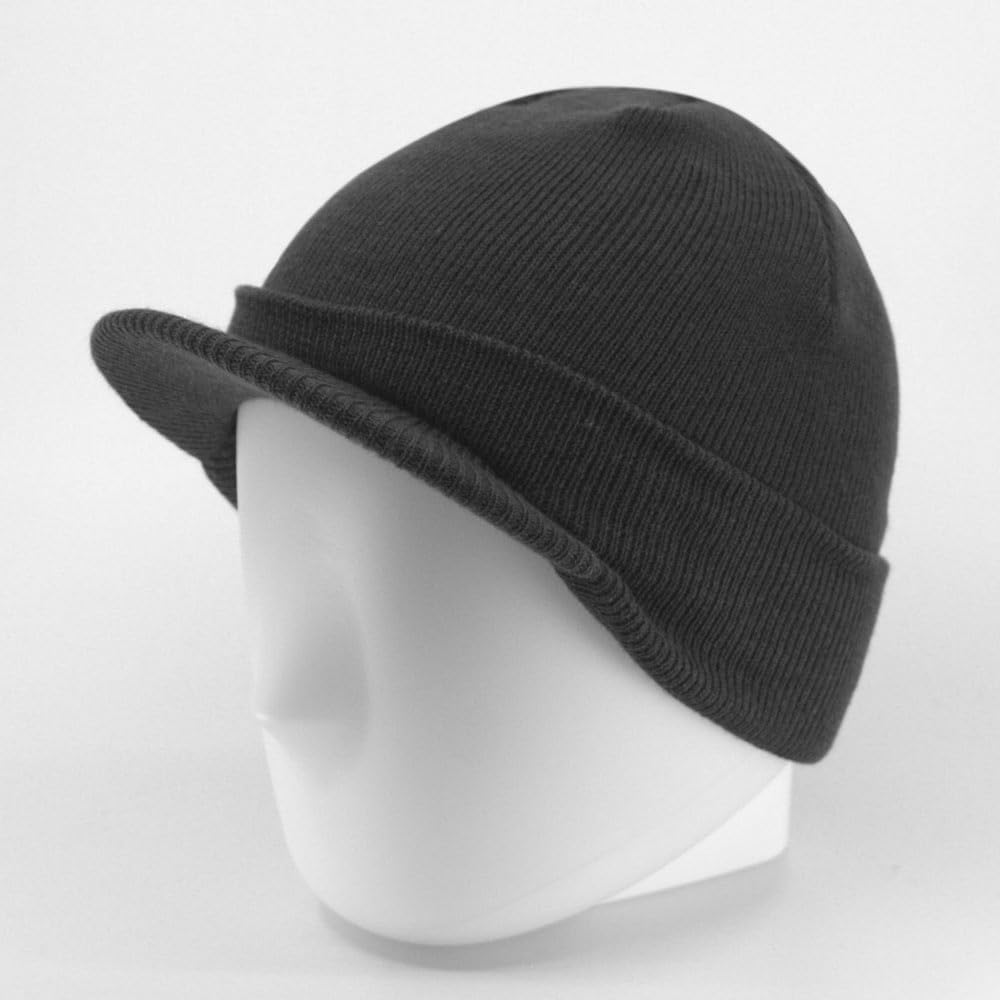 The Vintage Year Plain Sports Visor Billed Knit Radar Cuff Beanie