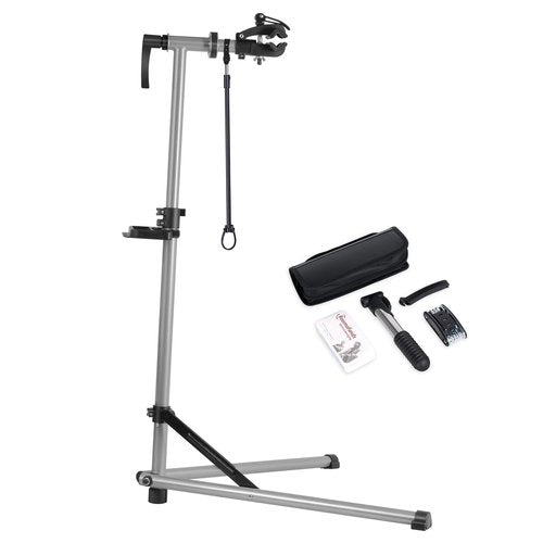 Urban Deco Metal Bike Repair Stand, 50 KG Capacity, Adjustable Height, 360° Swivel Clamp, Tool Tray Included ( Silver )