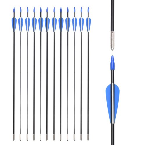 Fiberglass Arrows Archery 28 Inch Target Shooting Practice Safetyglass with Blue and White Vane for Recurve Bows Suitable for Youth Children Woman Beginner 6 PCS
