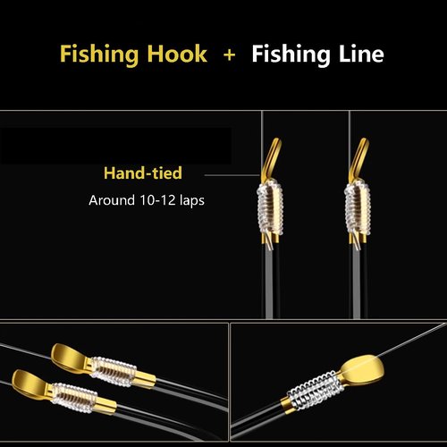 AMHDV Small Barbless Fishing Hook with Line, Tiny Fish Hooks and Leader (Pack of 20) (Black Gold, 20# (0-0.44lb))