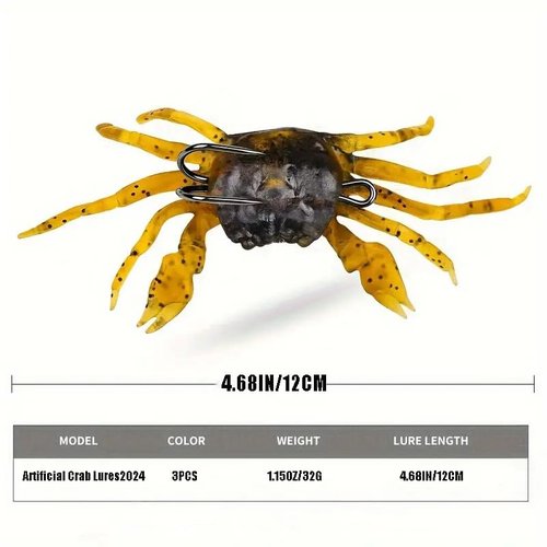 3pcs Bass Fishing Lures,Catfish Lures,Bionic Crab Baits for Octopus, Artificial Silicone Soft Lure with Hook for Saltwater, Winter Fishing Tackle