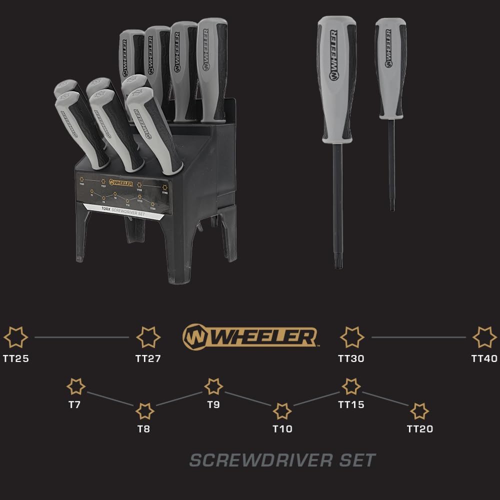 Wheeler 30 Piece SAE/Metric Hex and Torx P-Handle Set for Pistol Rifle Handgun Gunsmithing Rebuild and Maintenance, Black, Yellow, Gray