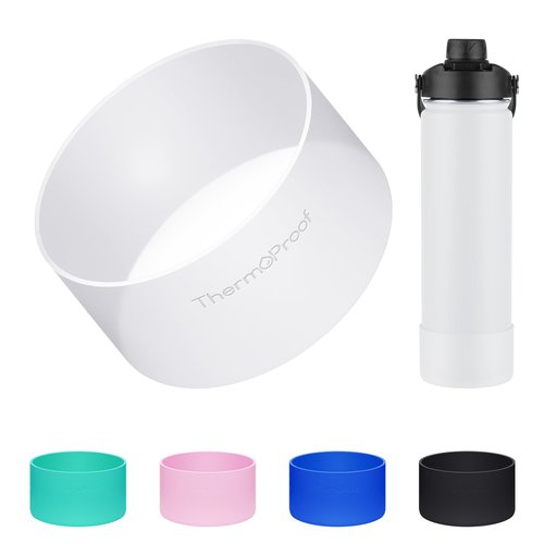 ThermoProof Anti-Slip Protective Silicone Boot for 2.8” to 3” Water Bottles & Tumblers – Flexible, Stretchable, Non-Toxic, Dishwasher-Safe, and Fits Other Brands’ Bottles (White, 3")