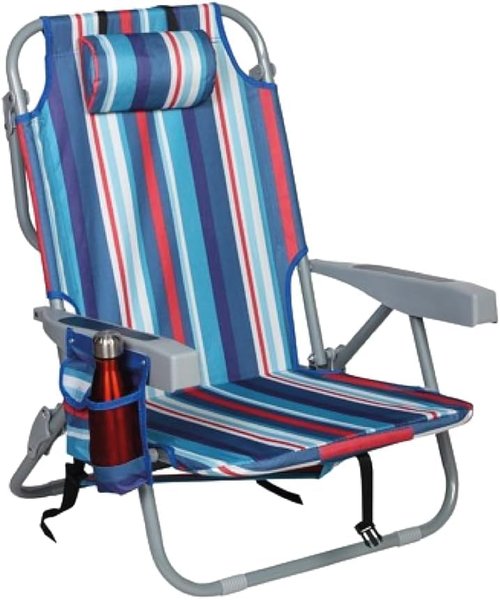 T CACHE Backpack Beach Chair with Straps – Low Beach Chair Backpack with Pillow, High Back, Striped Design, Insulated Pocket