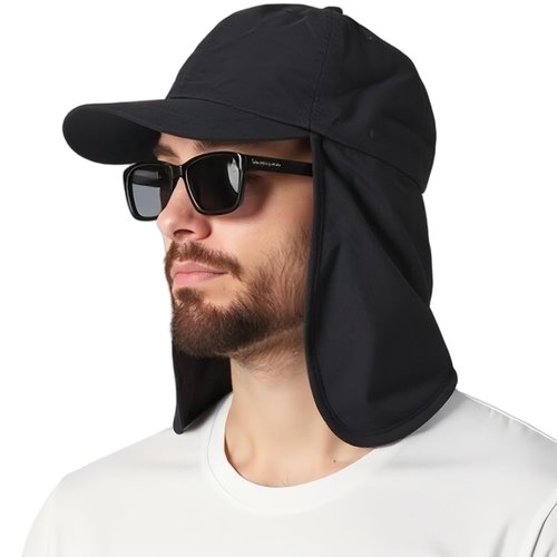EINSKEY UPF 50+ Waterproof Sun Hat - Packable Unisex Baseball Cap with Neck Flap for Beach, Golf, Hiking, Fishing & Running Black