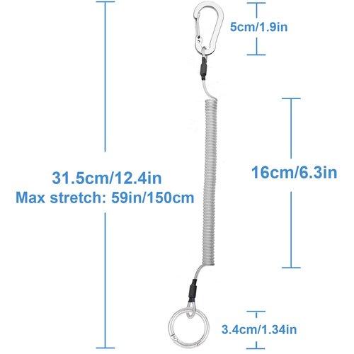 Lix&Rix Spiral Elastic Fishing Tool Sets Coiled Lanyards with Clips and Spring Rings, 2pcs Sliver