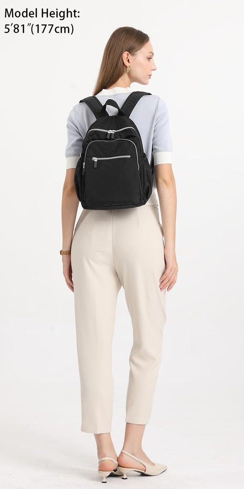 DOKUDOKU Small Nylon Backpack Mini Casual Daypack Lightweight Backpack for Women (BLACK)