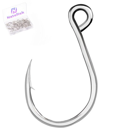 Natufish Inline Single Hooks 25Pcs Fishing in line Hooks for Treble Hook Replacement for Hard Lures Large Eye/Barbed Saltwater Freshwater(Size 8#)