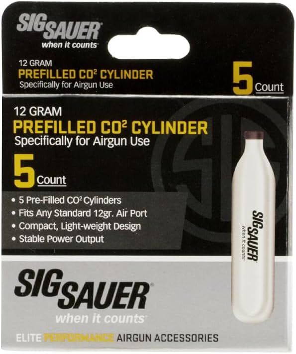 Sig Sauer 12 Gram Prefilled CO2 Cylinders for Airguns | Compact Lightweight Replacement CO2 Cartridges with Stable Power Output for ASP Air Pistols & Air Rifles