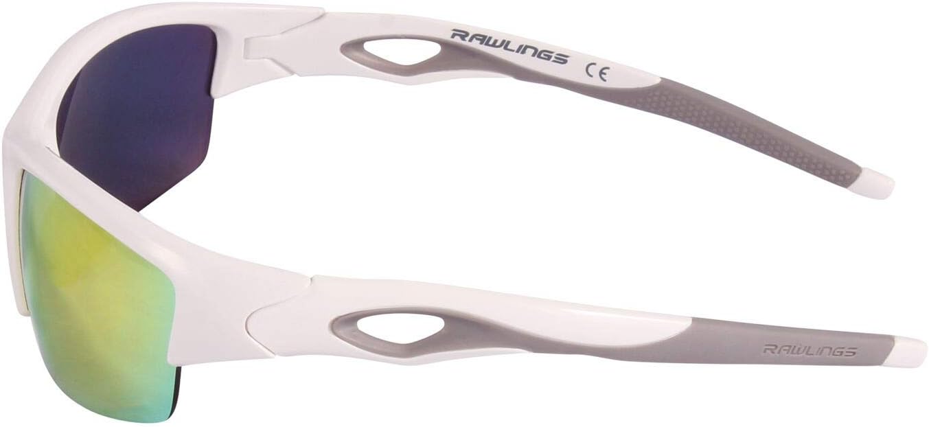 Rawlings Youth Sport Baseball Sunglasses, Lightweight Stylish Shield Lens, 100% UV Poly Lens, Secure Fit, Superior Clarity - White/Orange